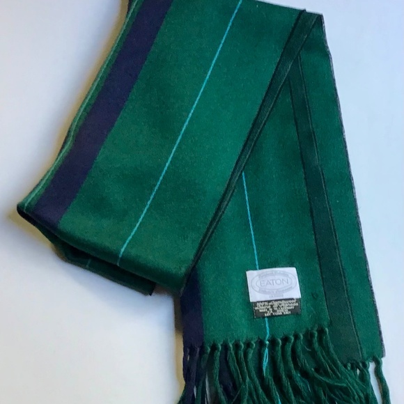 Eaton nice forest green & navy striped 100% wool scarf made in Germany 🇩🇪 - Picture 3 of 6